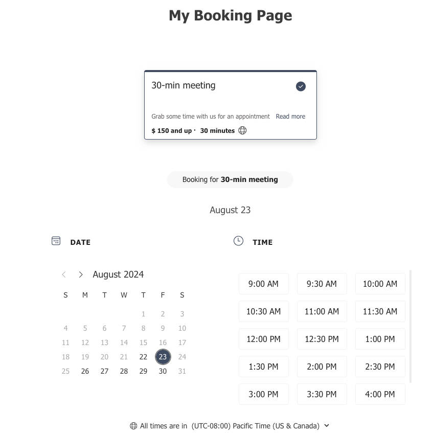 Microsoft Booking Page Example